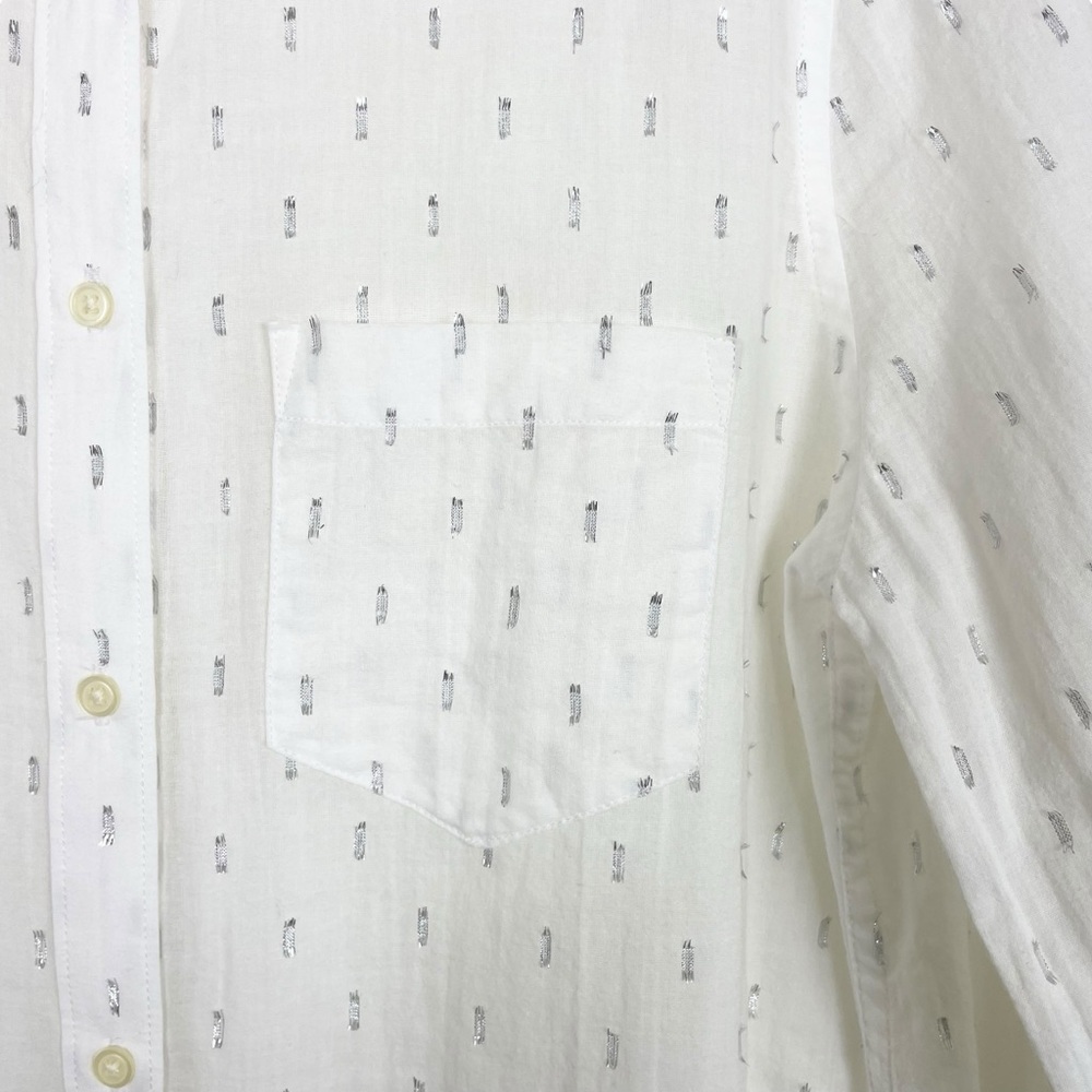 Gap Fitted Boyfriend White Button Down Silver Metallic Clip Dot Shirt Size M - Picture 3 of 14